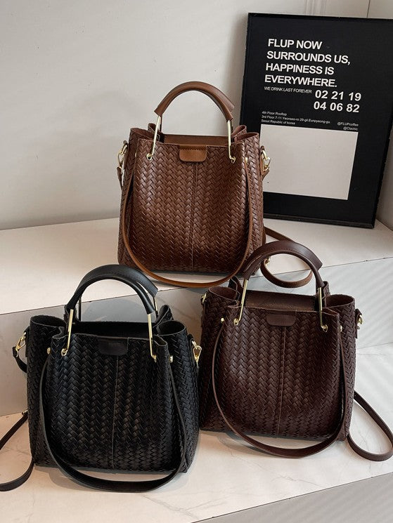 Women's Advanced Texture Woven Indentation Large Capacity Bucket Bags