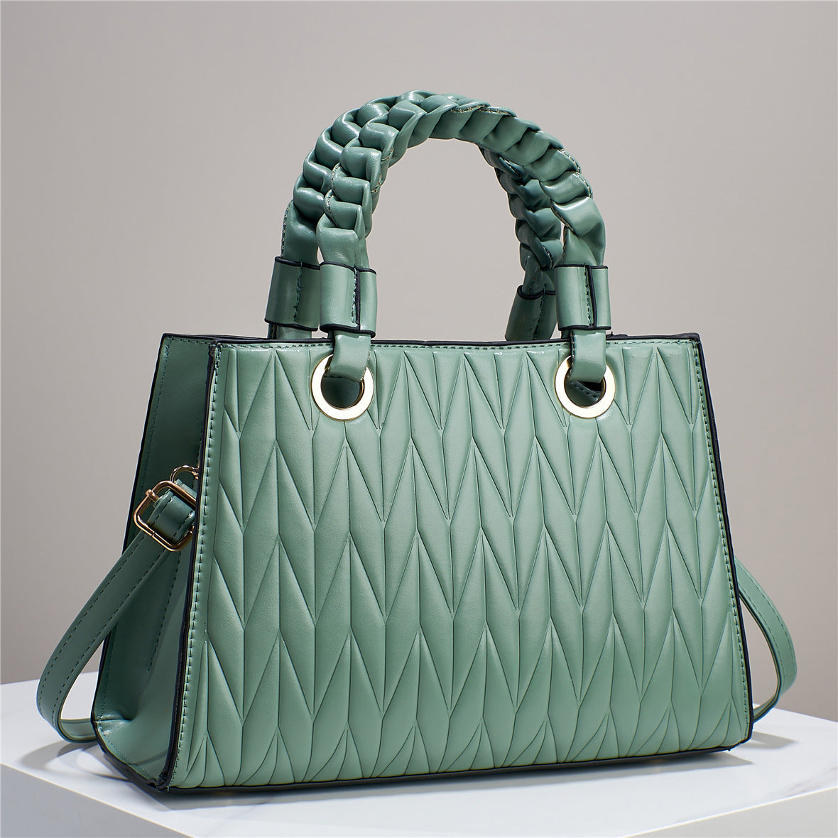 Women's Leaf Pattern Advanced Texture Solid Color Practical Handbags