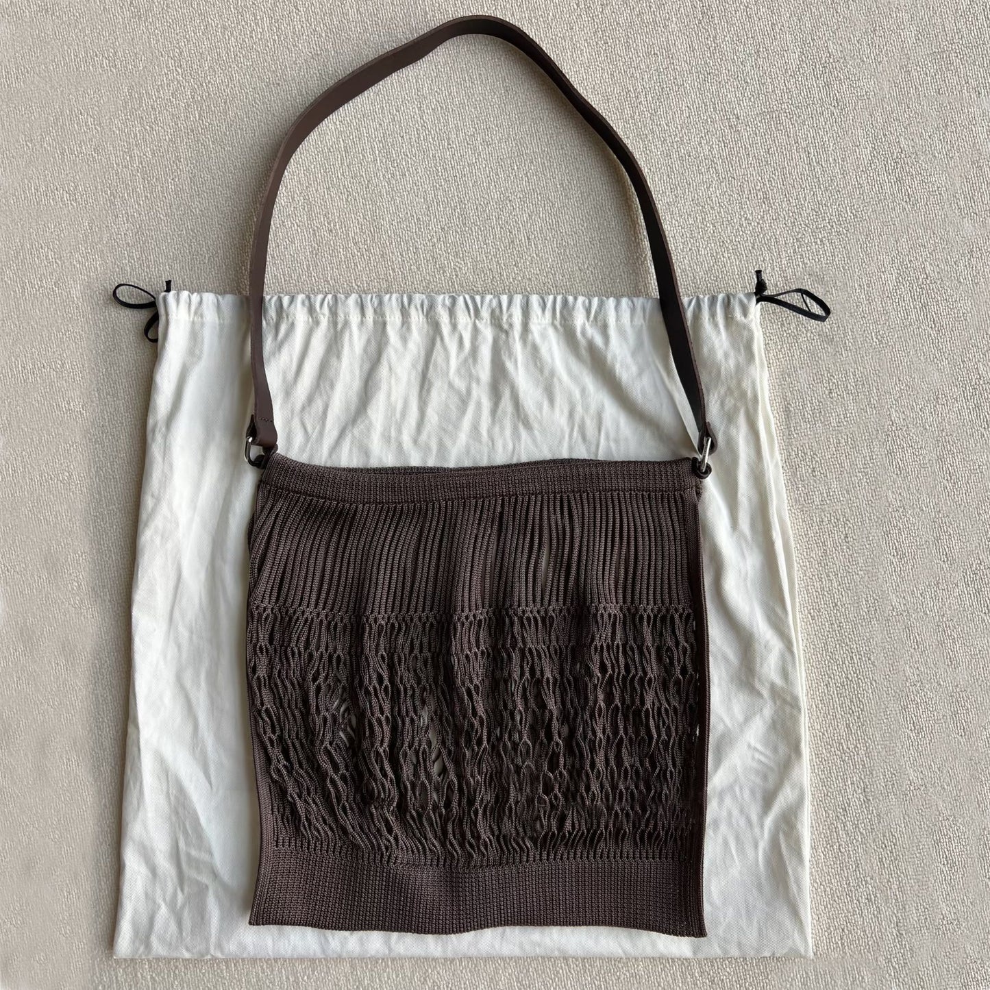 For Vegetable Tanned Leather Strap Woven Net Pocket Bags