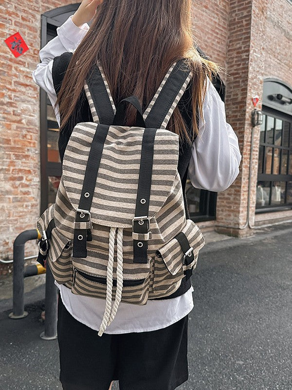 Striped Cover Retro Function Large Capacity Backpacks
