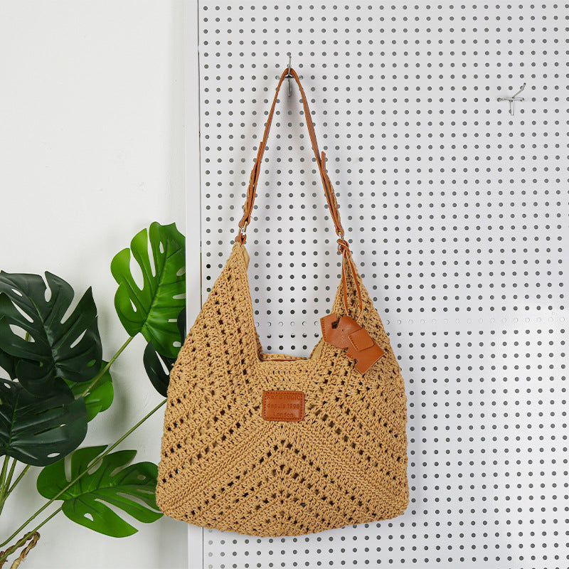 Elephant Cotton String Straw Summer Beach Drawstring Women's Handbag