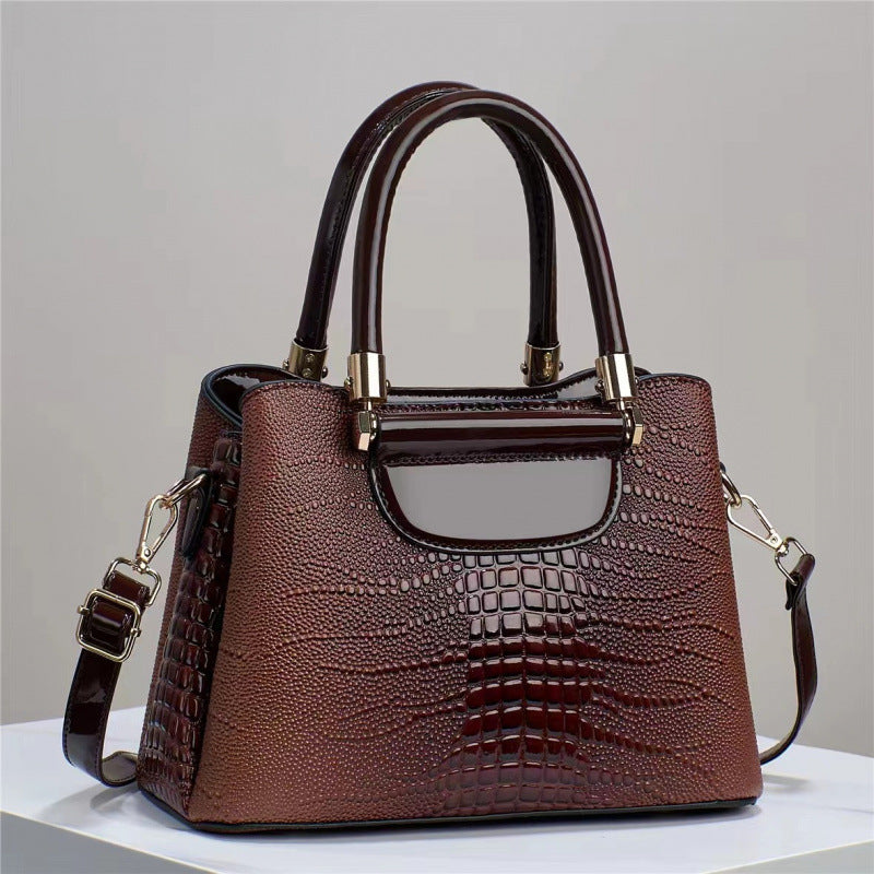 Women's Textured Bright Leather Stone Pattern Crocodile Bags