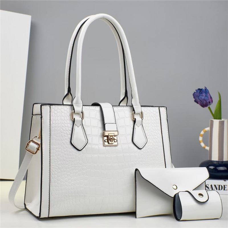Three-piece Large Capacity Bright Leather Crocodile Women's Handbag