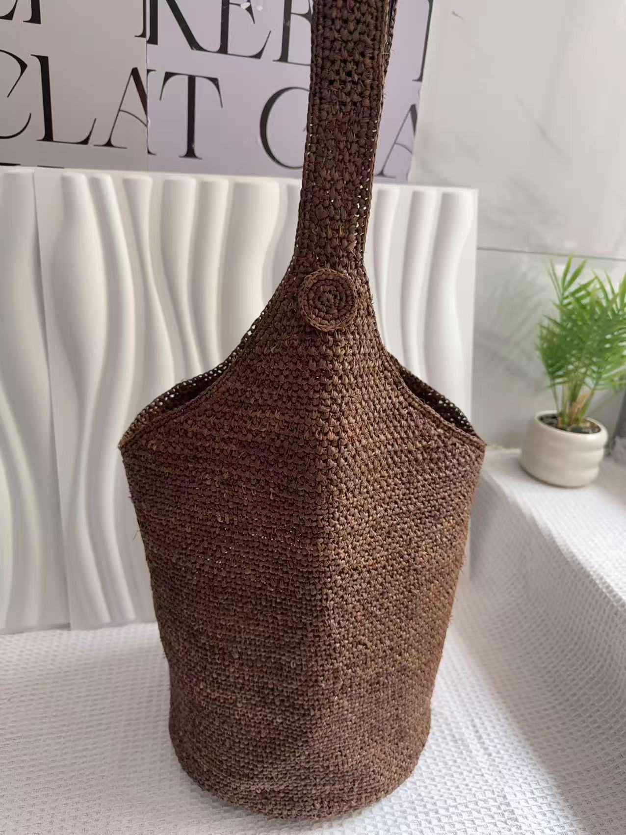 Summer Lady Handmade Raffia Woven Seaside Vacation Beach Bucket Bag