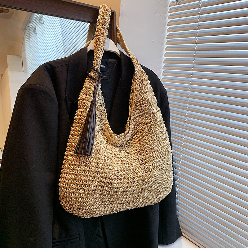 Women's Korean Style Large Capacity Straw Woven Mori Retro Seaside Bags