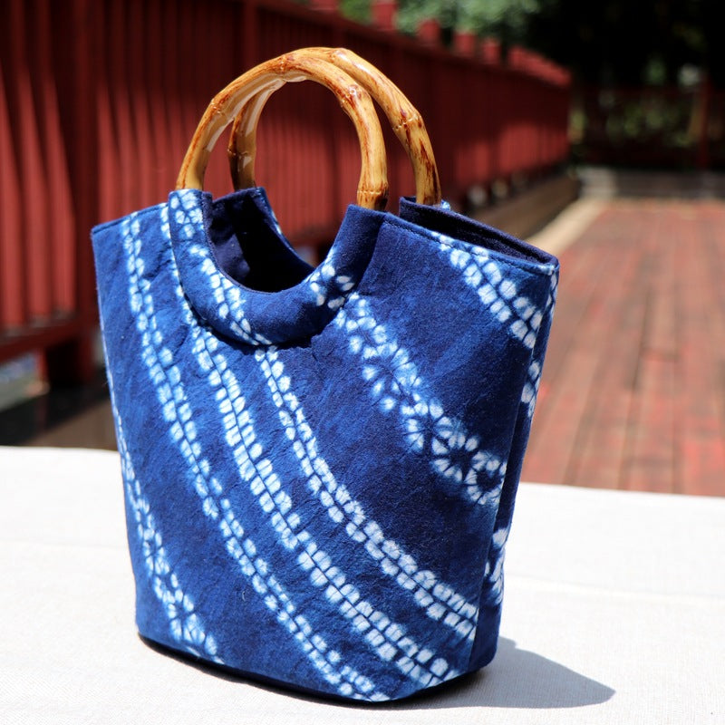 Yunnan National Style Tie-dyeing Cloth Handmade Cotton Canvas Bamboo Commemorative Women's Handbag