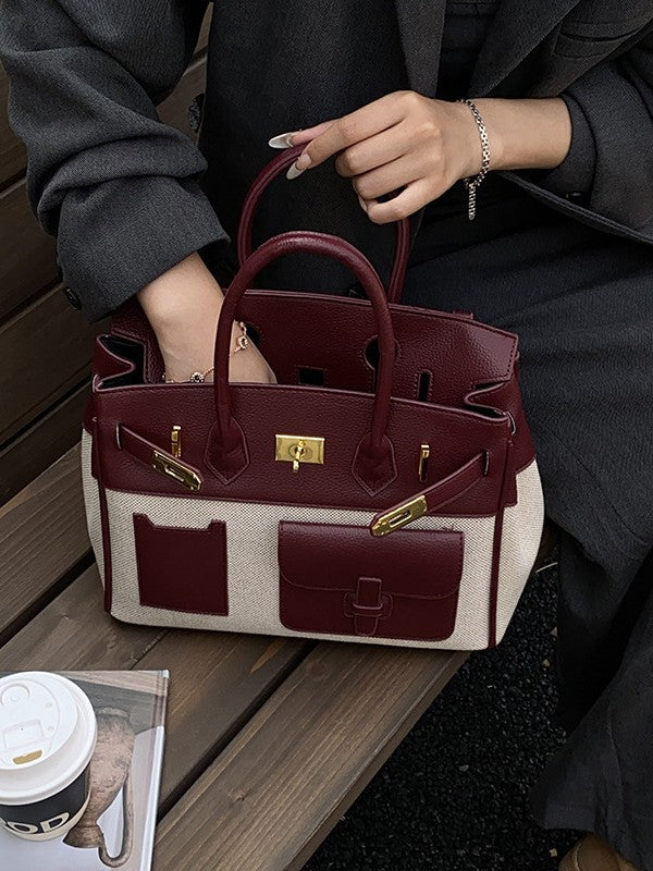 Platinum Canvas Stitching Leather Large Capacity Portable Women's Messenger Bag