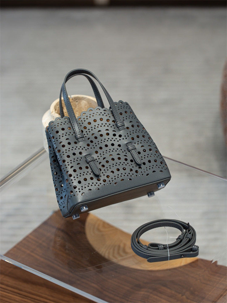 Women's Wave Hollow Carved Calfskin Vegetable Basket Fashion Son Women's Shoulder Bag