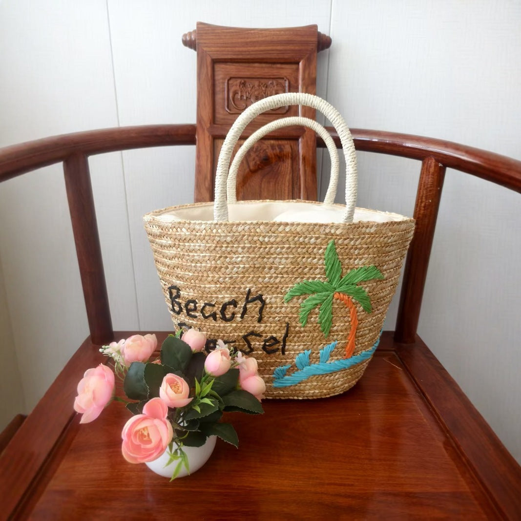 Women's Lemon Pattern Woven Large Capacity Seaside Handbags