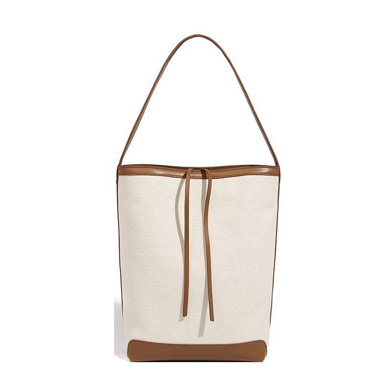 Korean Style Canvas Large Capacity Shopping Contrast Women's Shoulder Bag
