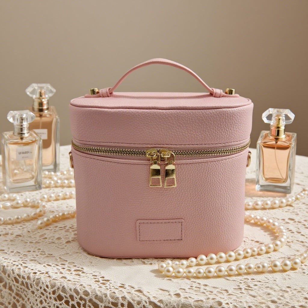 Lychee Pattern Fashionable Portable Diagonal Strap Leather Large Makeup Bag