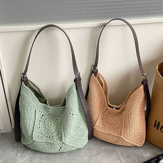 Women's Retro Hand-woven Crocheted Cotton Thread Underarm Lazy Bags