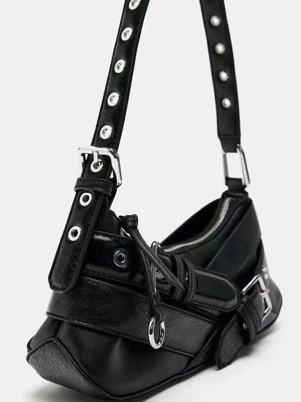 Women's Z Niche Retro Black Hot Motorcycle Underarm Women's Shoulder Bag