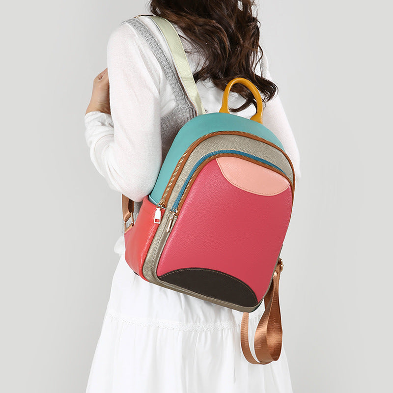 Women's Leather Fashion Trend Multicolor First Layer Cowhide Women's Backpack