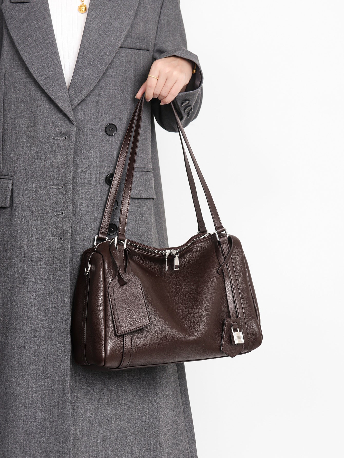 Top Layer Leather Korean Style Large Capacity Totes Commute Bags