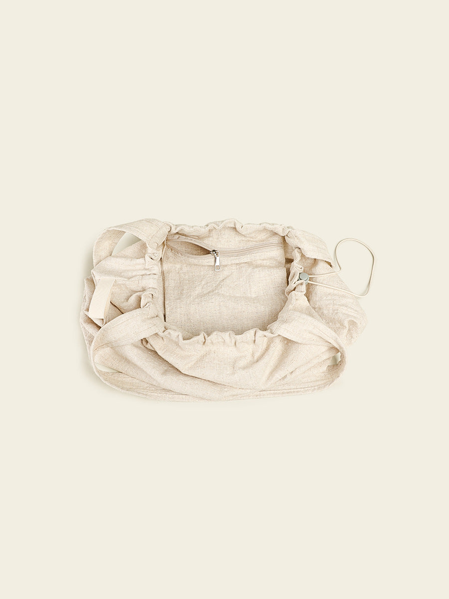 Women's Artistic Linen Large Capacity Idle Style Portable Drawstring Women's Shoulder Bag