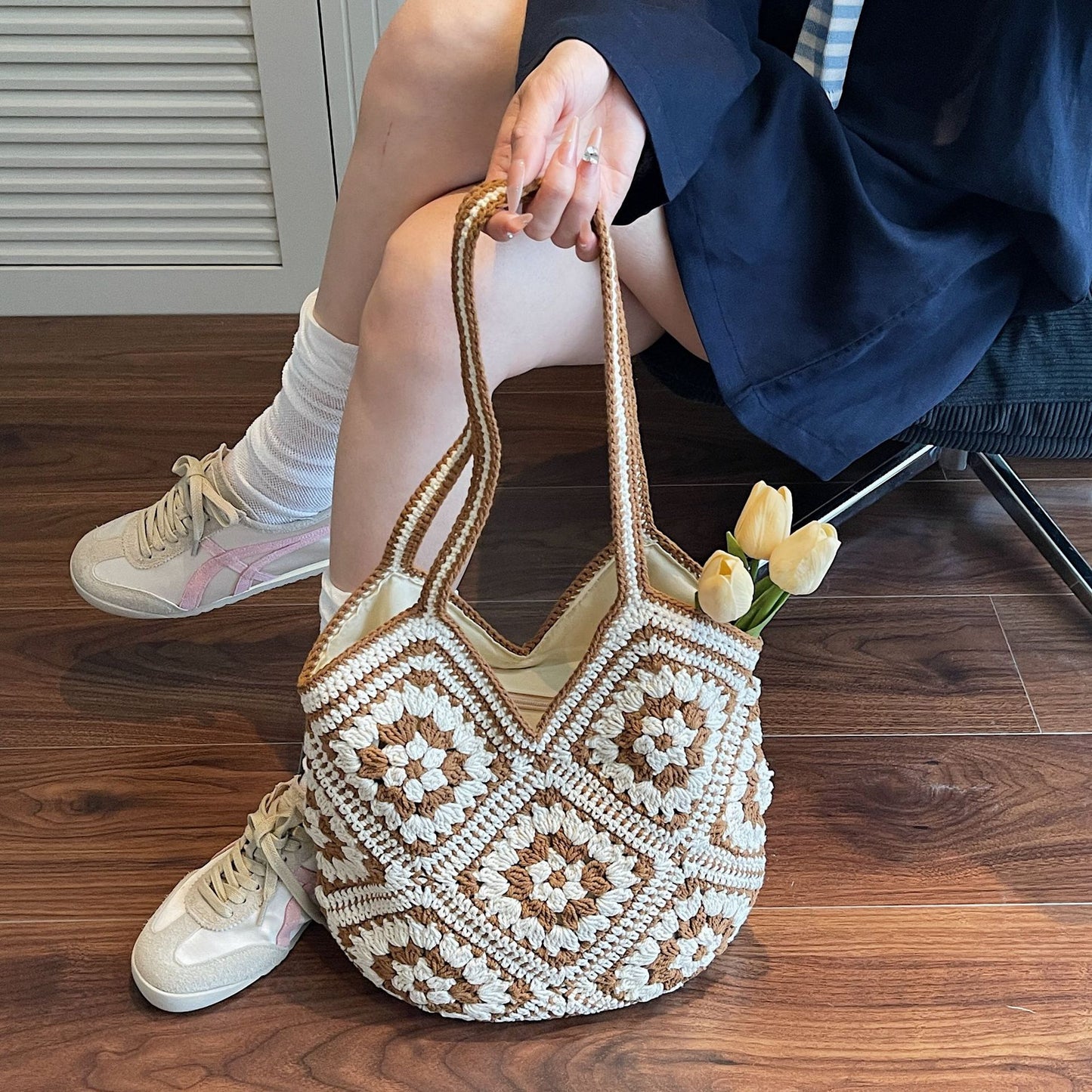 Women's Vacation Style Beach Contrast Color Niche Design Simple One Underarm Tote Bag