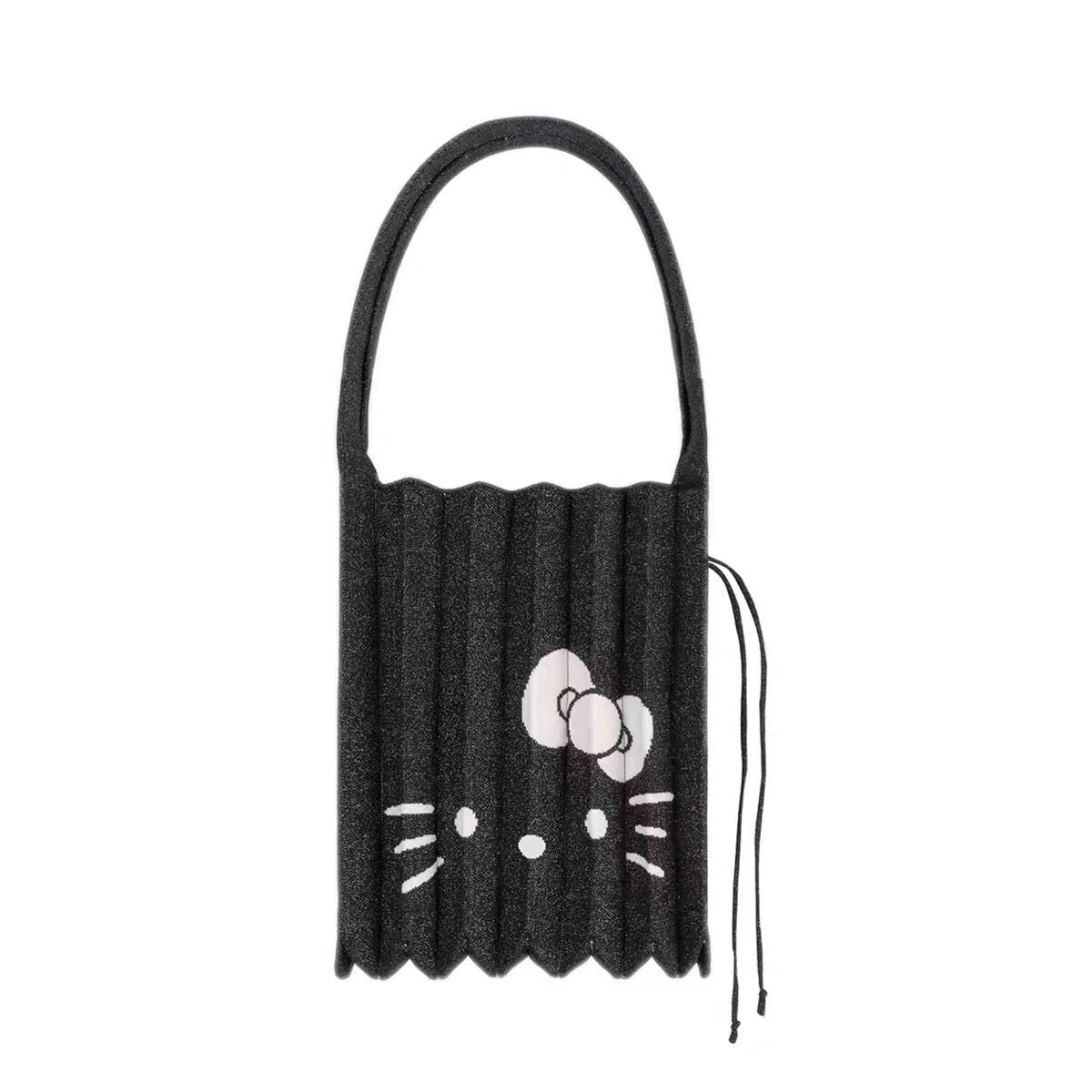 Attractive Beautiful Cat Pleated Knitted File Women's Handbag