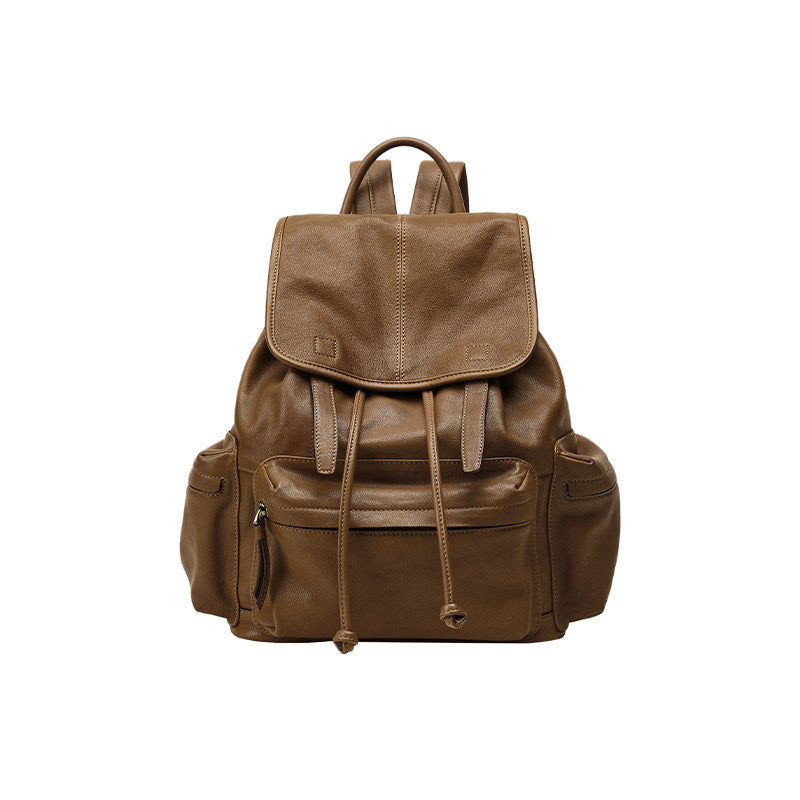 Women's & Men's Vegetable Tanned Sheepskin Lightweight Retro Genuine Leisure Backpack