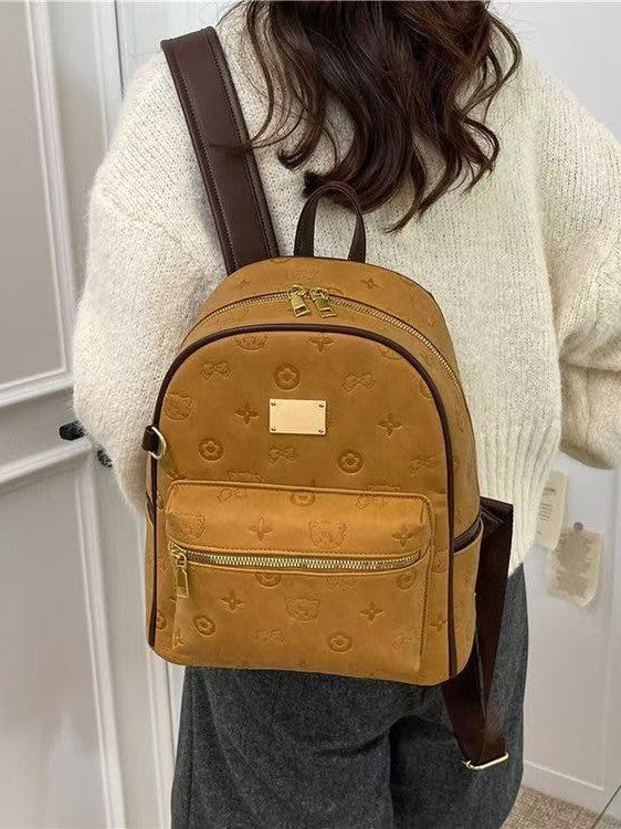 Women's Korean Cartoon Cute Hello Kitty Design Vintage Leopard Print Leisure Backpack