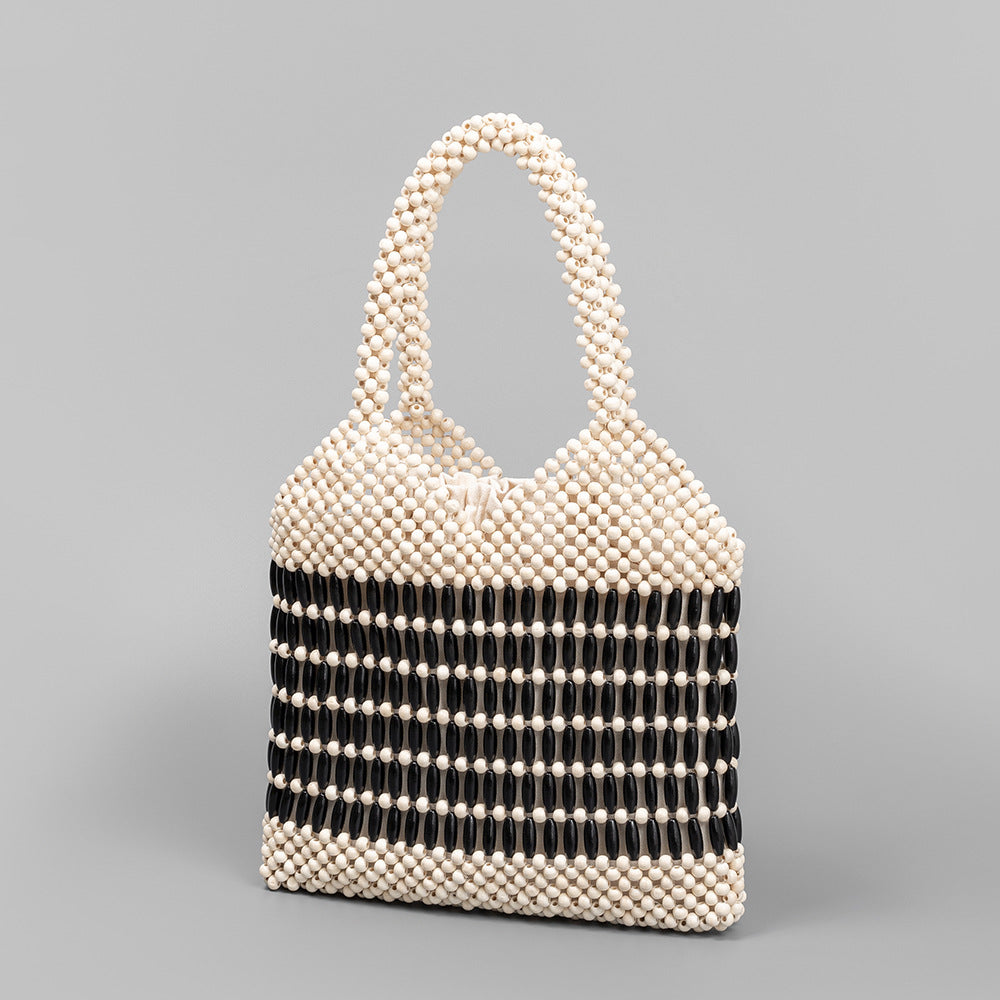 Women's Vacation With Wooden Beads Decoration Hand-woven Women's Handbag