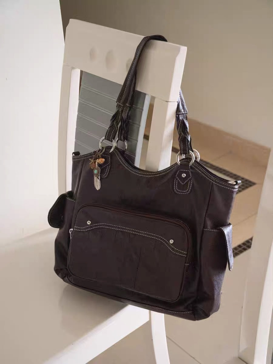 High-grade Large Capacity Commuter Korean Pleated Double Outer Sweet Cool Women's Shoulder Bag