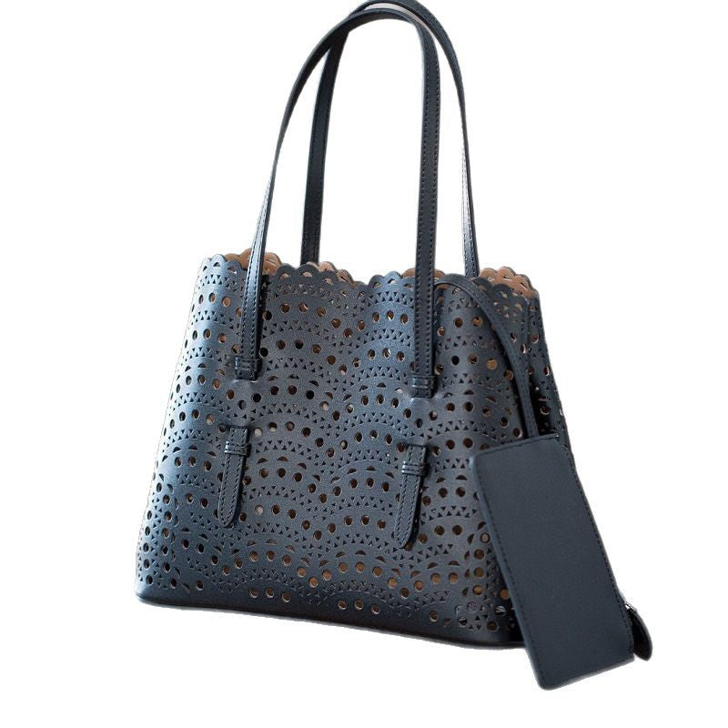 Women's Wave Hollow Carved Calfskin Vegetable Basket Fashion Son Women's Shoulder Bag