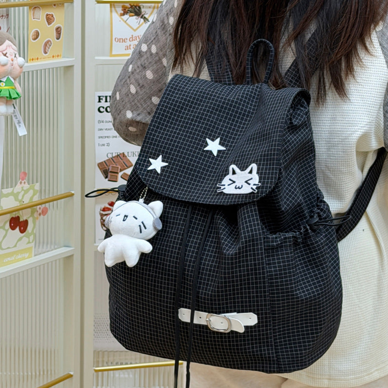 Women's Cute Cartoon Checked Junior High Lightweight Backpacks