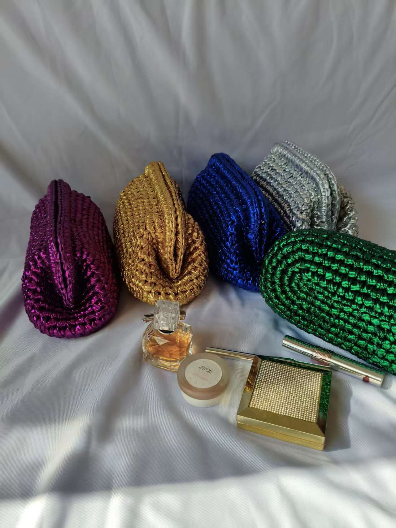 Crochet Clip Hand-held Gold Sier Woven Bags
