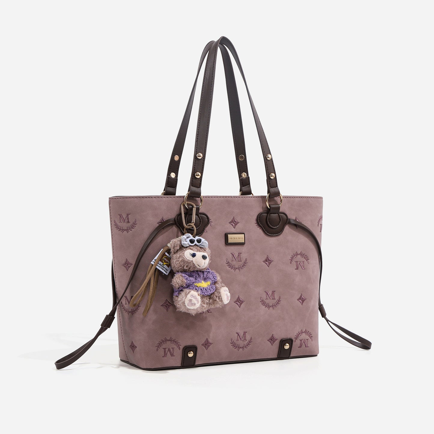 Beige Purple Vintage Embroidery Son Mother Tote Bag