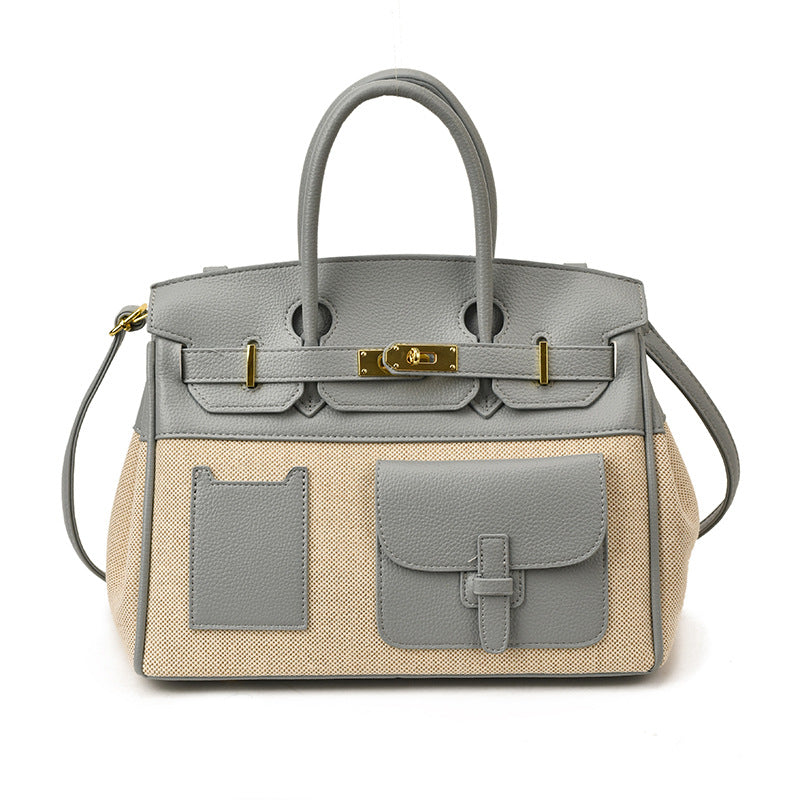 Platinum Canvas Stitching Leather Large Capacity Portable Women's Messenger Bag