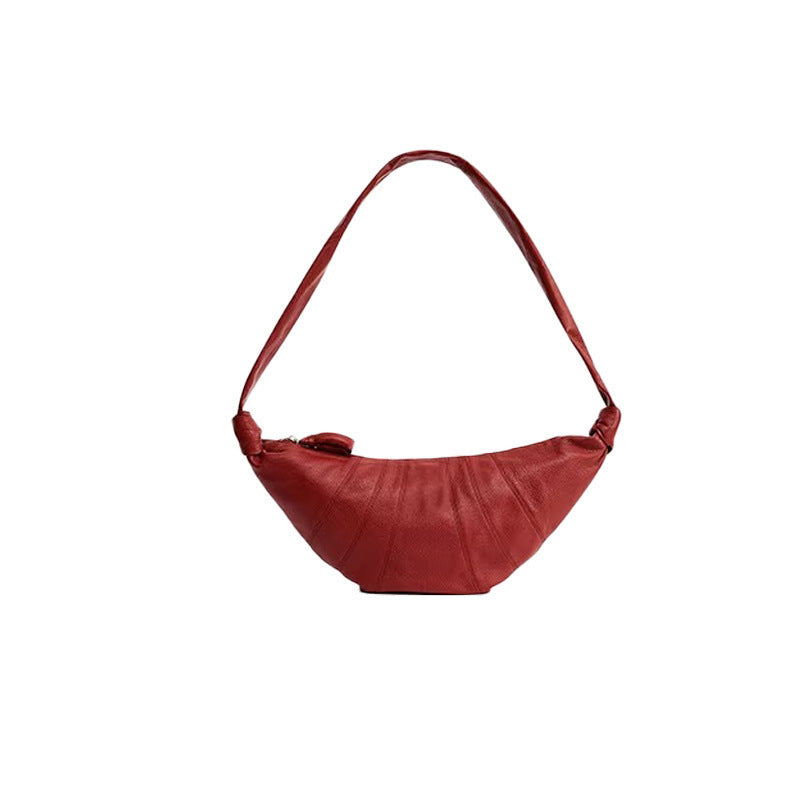 Women's Layer Cowhide Croissant Korean Style Design Women's Messenger Bag