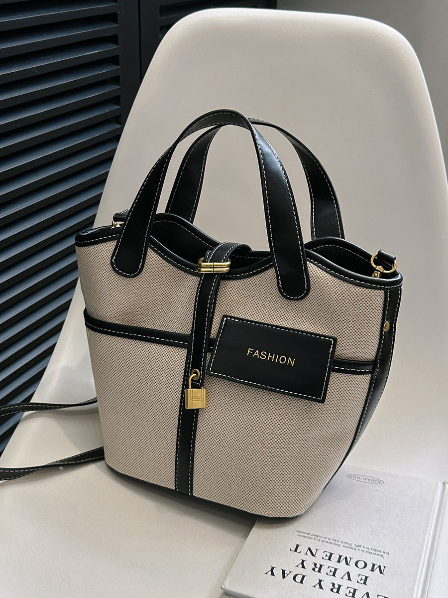 Women's Popular Retro Canvas Hand Holding Fashion Color Bucket Bags