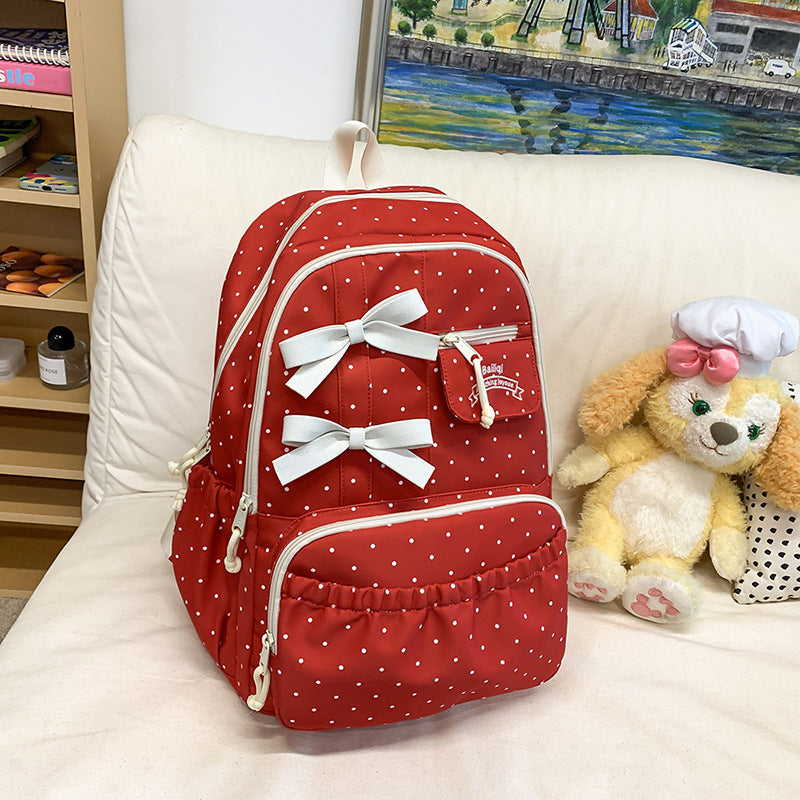 Korean Style College Female Junior High Fashion Polka Dot Simple Leisure Backpack