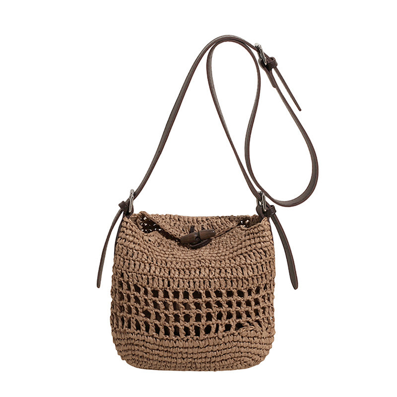 Women's Beach Simple Seaside Oblique Woven Handmade Bucket Bags
