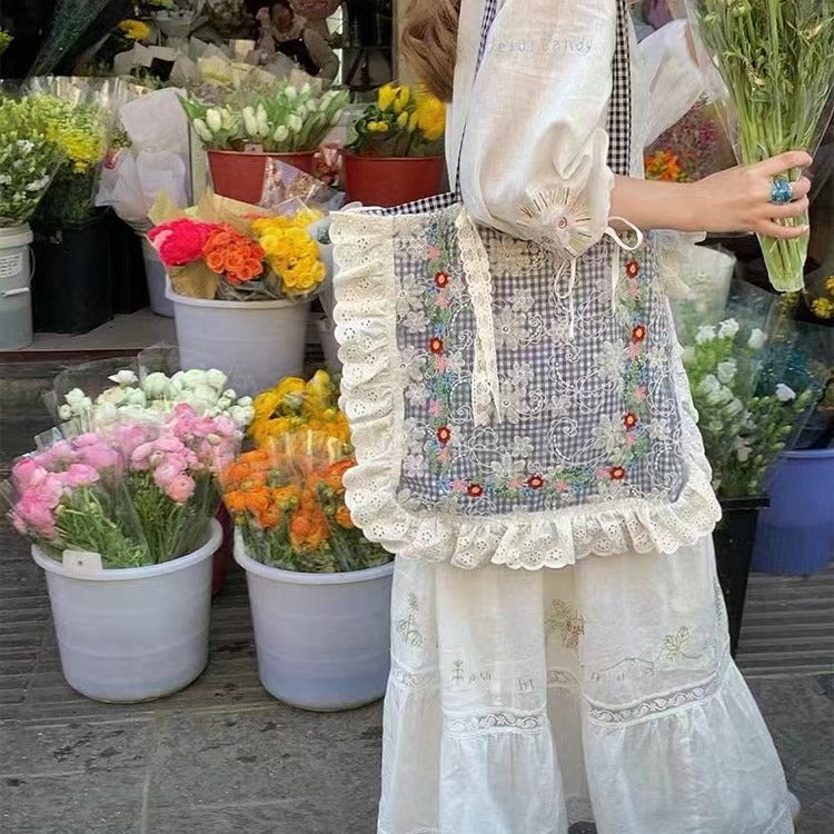 Women's Plaid Lace Canvas Summer Cloth Women's Messenger Bag