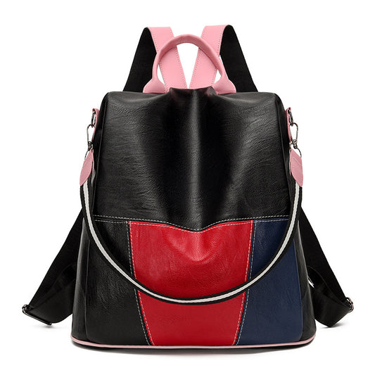 Women's Color Matching Soft Leather Fashion Practical Out Backpacks