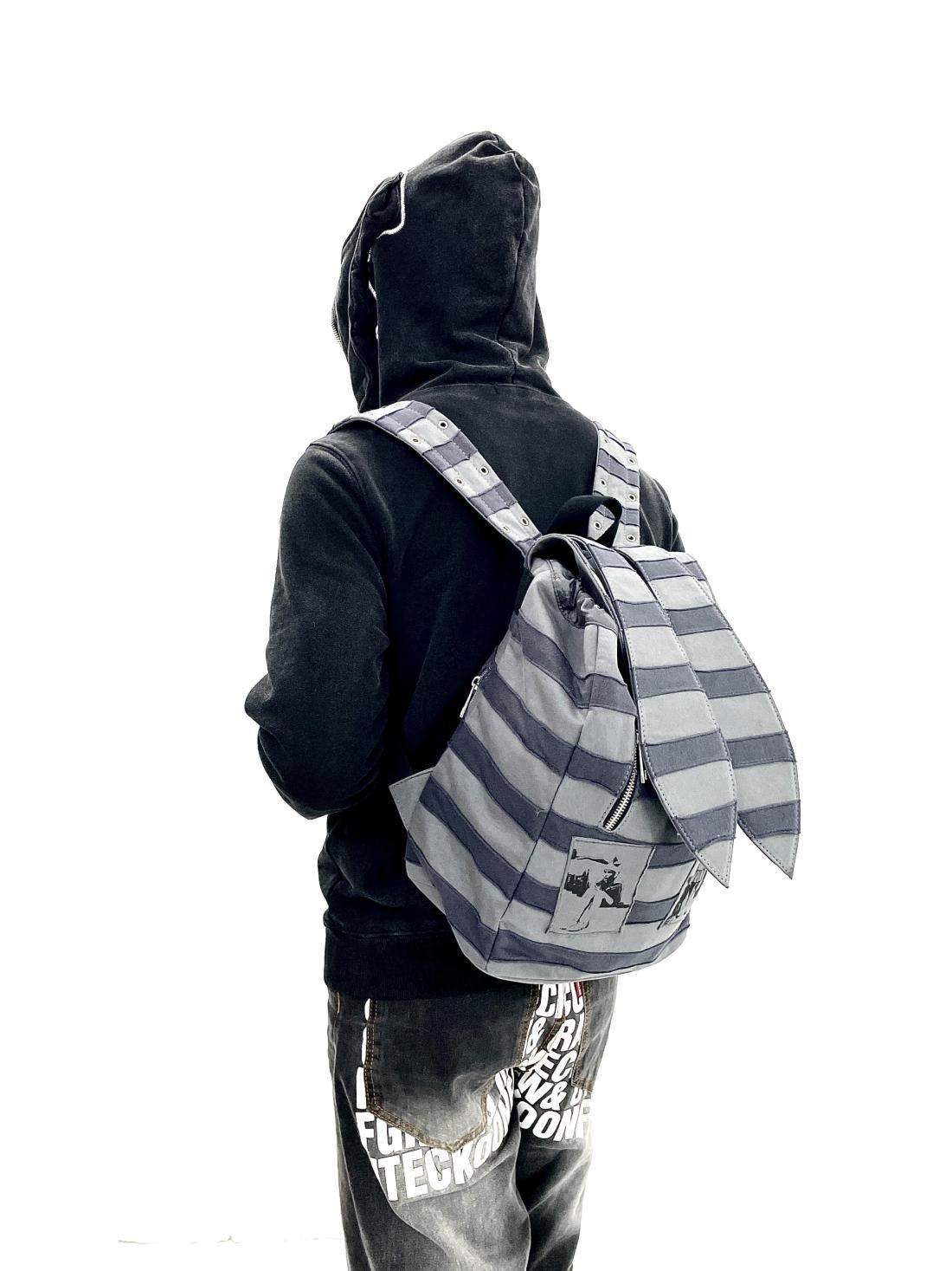 Striped Stitching Rabbit Ears Punk Rock Subculture Patch Women's Backpack