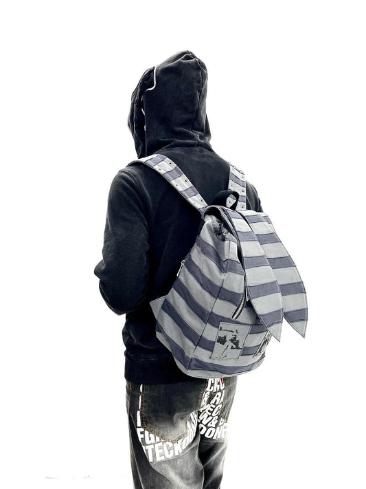 Striped Stitching Rabbit Ears Punk Rock Subculture Patch Women's Backpack