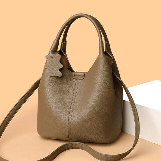 Women's Hand High-grade Genuine Leather Vegetable Basket Double Front Textured Get Women's Handbag