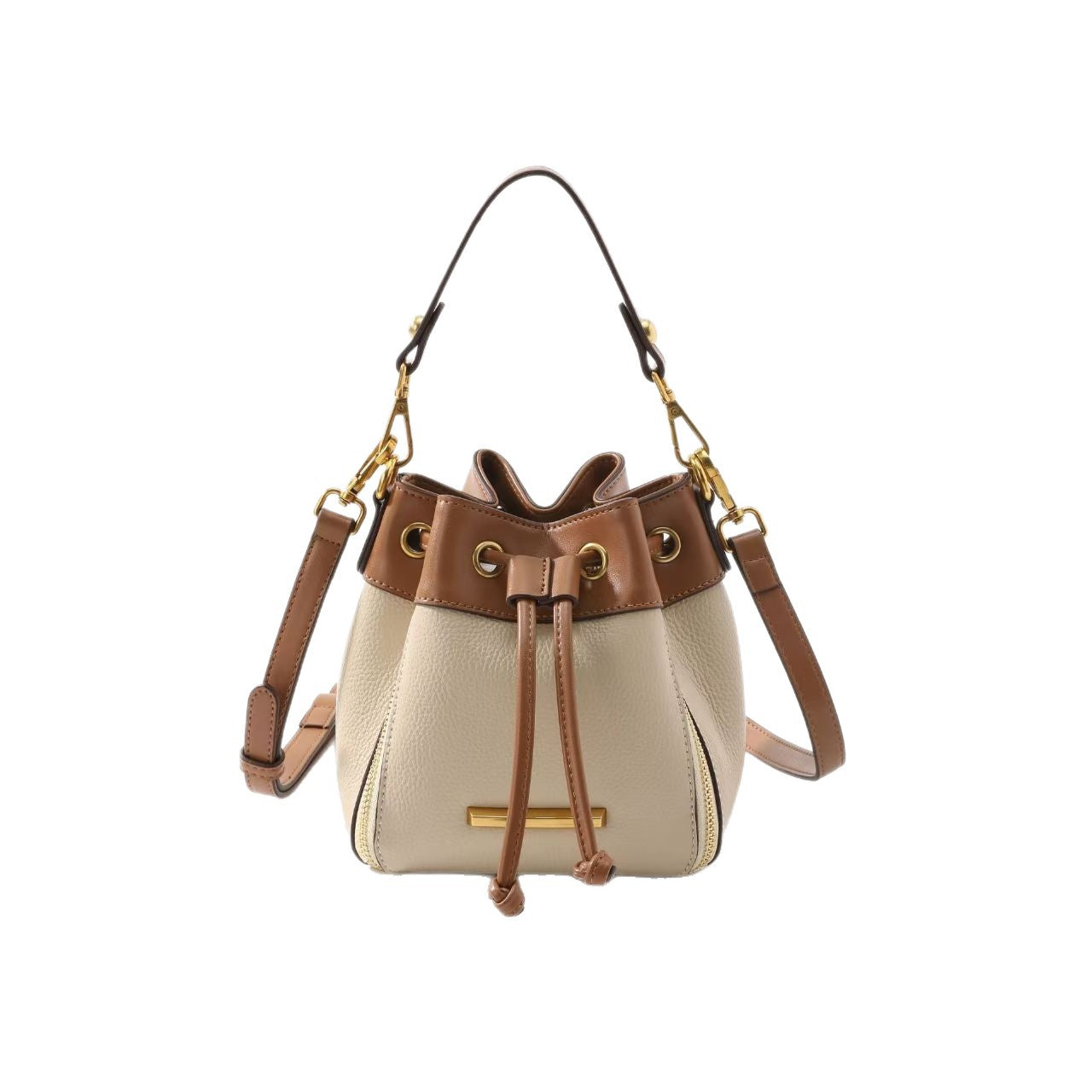 Women's Sense Fashion Drawstring Texture Niche Stitching Bucket Bag