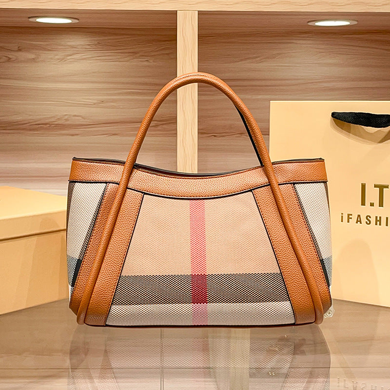 Women's Fashion Genuine Leather Large Capacity Plaid Handbags