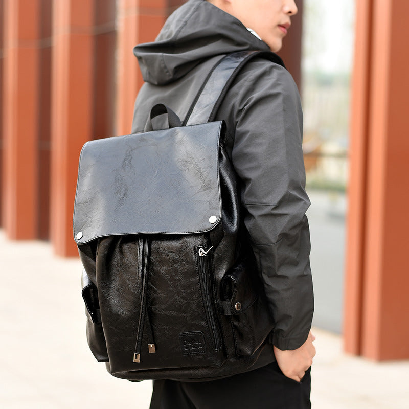 Unique Men's Soft Leather Punk Leisure Business Backpack