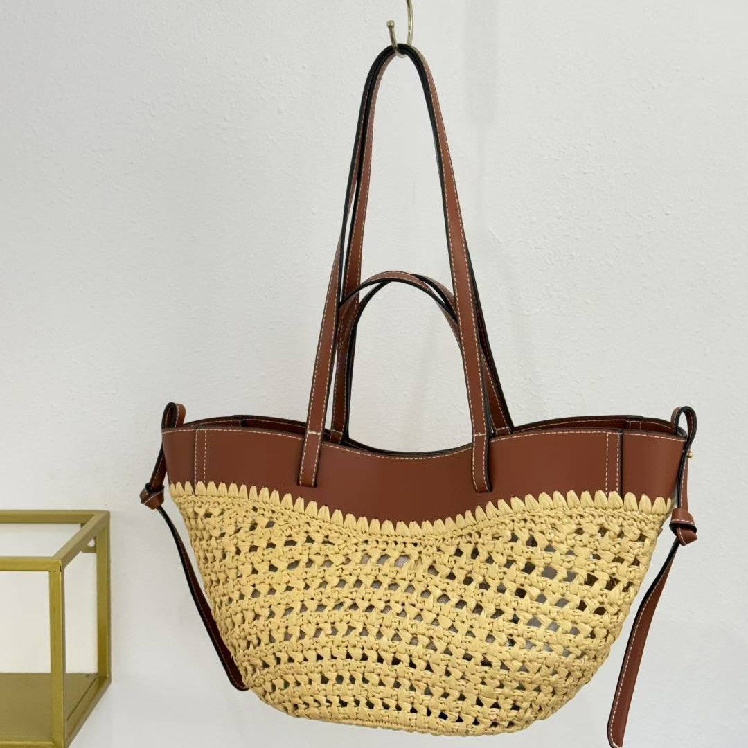 Design Straw Female Stitching Woven Summer Seaside Holiday Women's Shoulder Bag