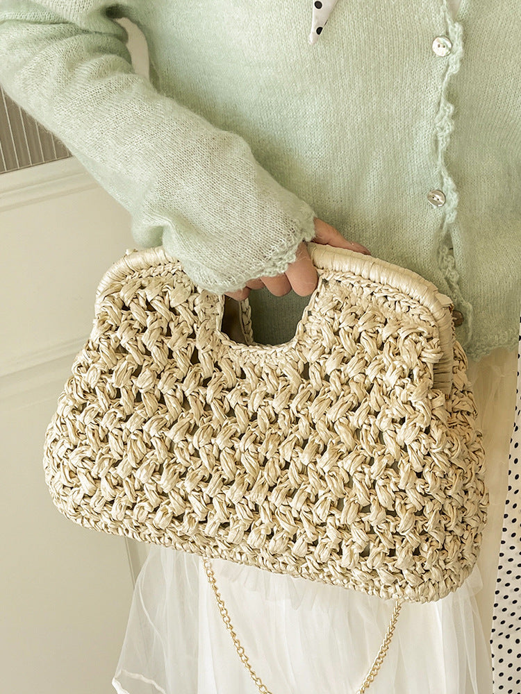 Women's Spring Weaving Straw Chain Stylish Good Underarm Bag