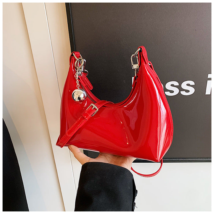 Women's French Minority Retro Textured Patent Leather Wine Women's Shoulder Bag