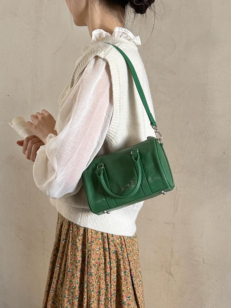 Women's Niche Bowling Vegetable Tanning Leather Retro High-grade Portable Women's Shoulder Bag