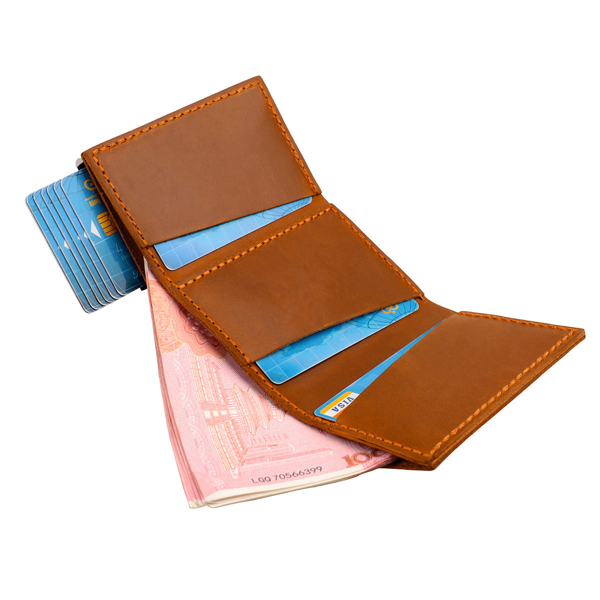 Horse Leather Swiping Aluminum Box Elastic Band Manual Pop-up Cover Handbags