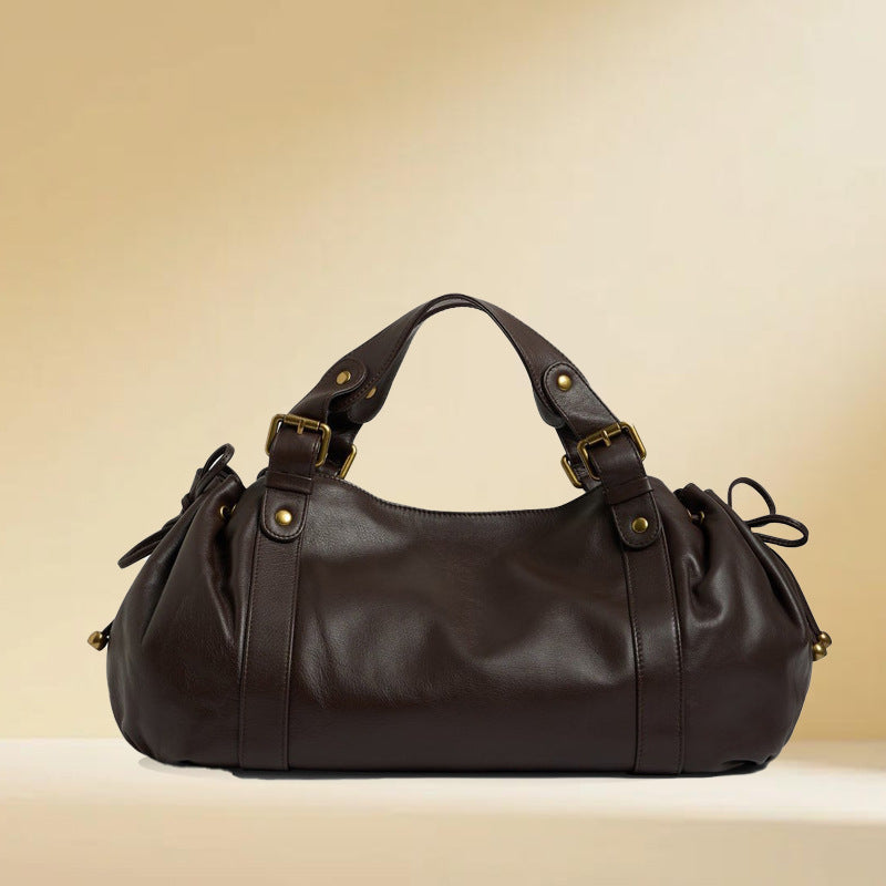Women's Mild Luxury Retro Drawstring Baguette Niche Underarm Portable Leisure Tote Bag