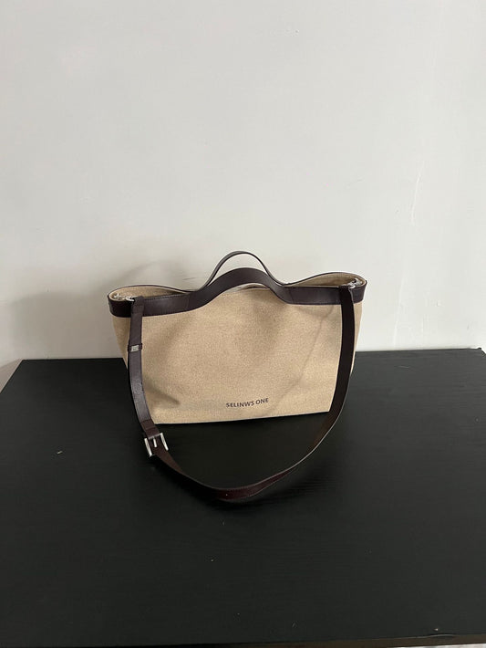 Women's Stitching Contrast Color Large Capacity Commute Portable Tote Bags